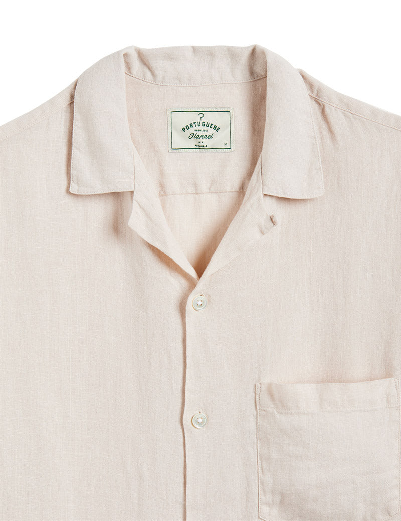 Portuguese Flannel Camp Collar Linen Short Sleeve Shirt Raw Collar