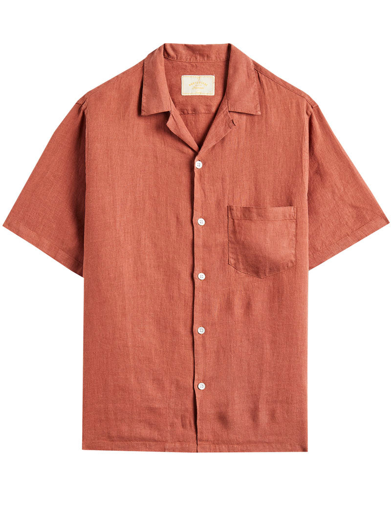Portuguese Flannel Camp Collar Linen Short Sleeve Shirt Terracotta