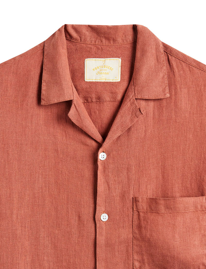 Portuguese Flannel Camp Collar Linen Short Sleeve Shirt Terracotta