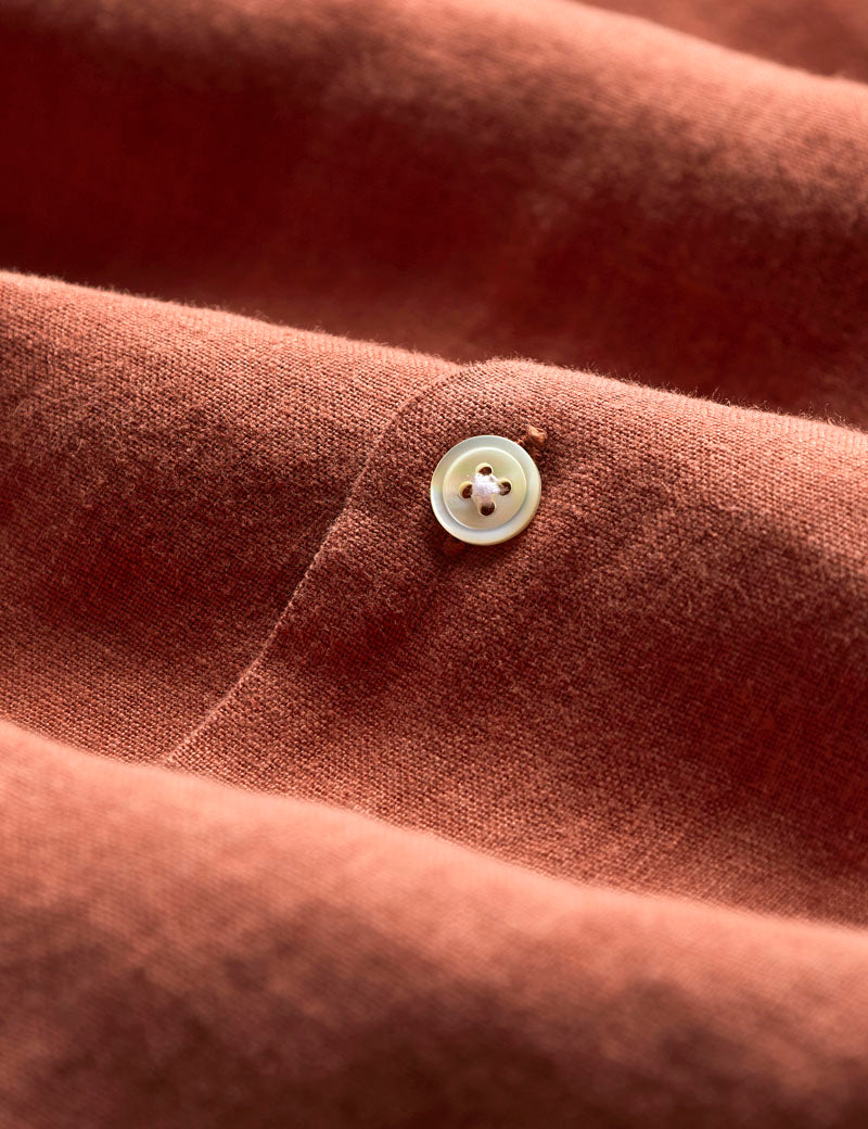 Portuguese Flannel Camp Collar Linen Short Sleeve Shirt Terracotta