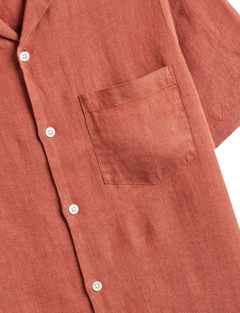 Portuguese Flannel Camp Collar Linen Short Sleeve Shirt Terracotta