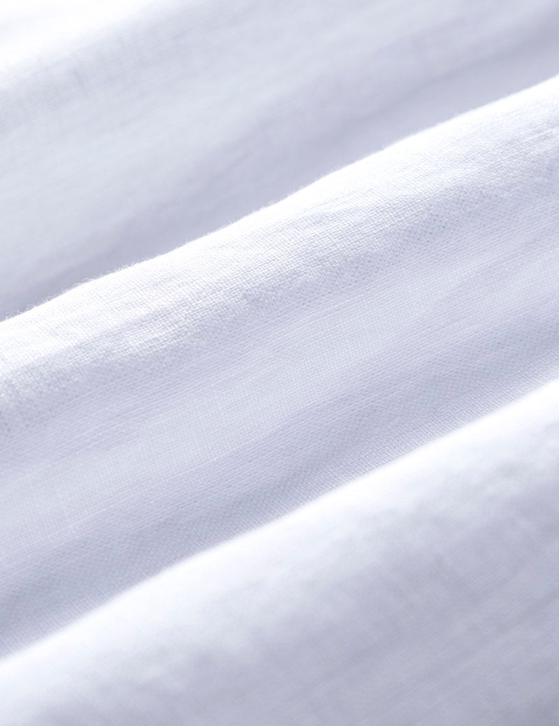 Portuguese Flannel Linen Camp Collar Short Sleeve Shirt White Fabric Detail