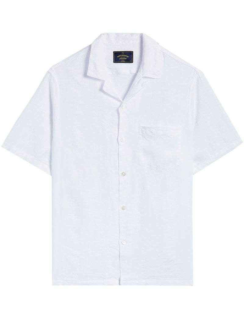 Portuguese Flannel Linen Camp Collar Short Sleeve Shirt White