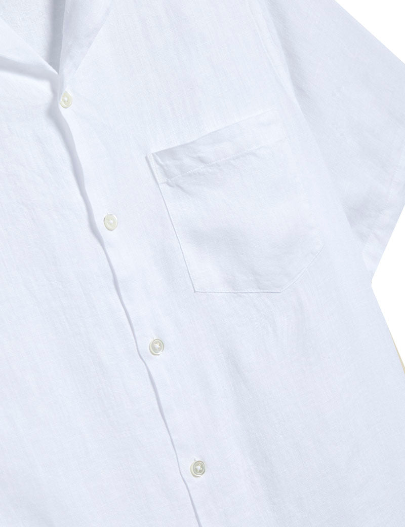 Portuguese Flannel Linen Camp Collar Short Sleeve Shirt White