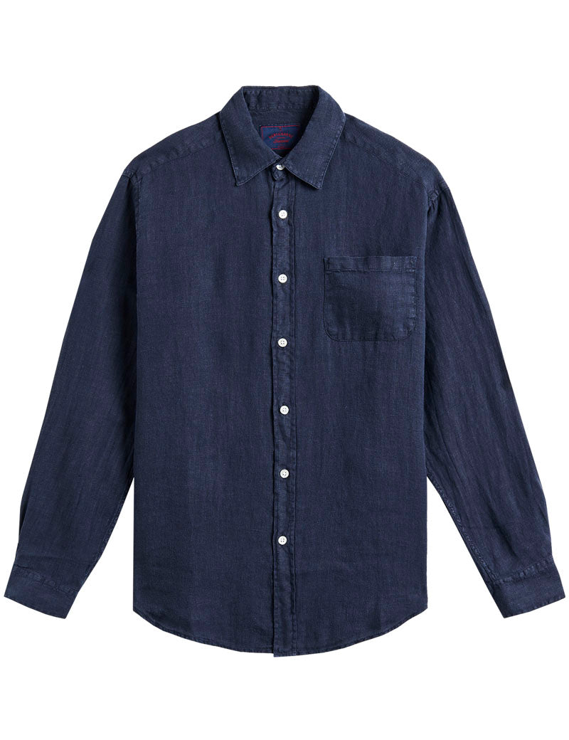 Portuguese Flannel Linen Long Sleeve Shirt Navy