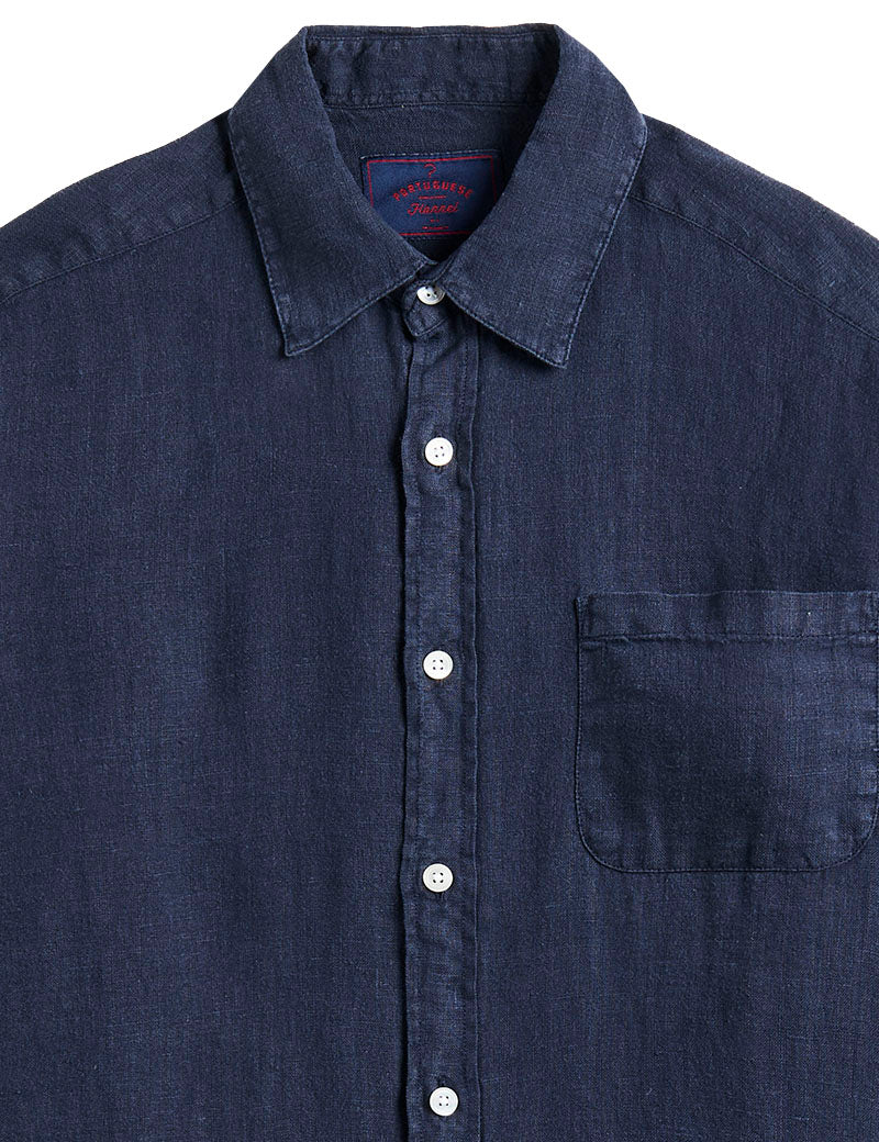Portuguese Flannel Linen Long Sleeve Shirt Navy