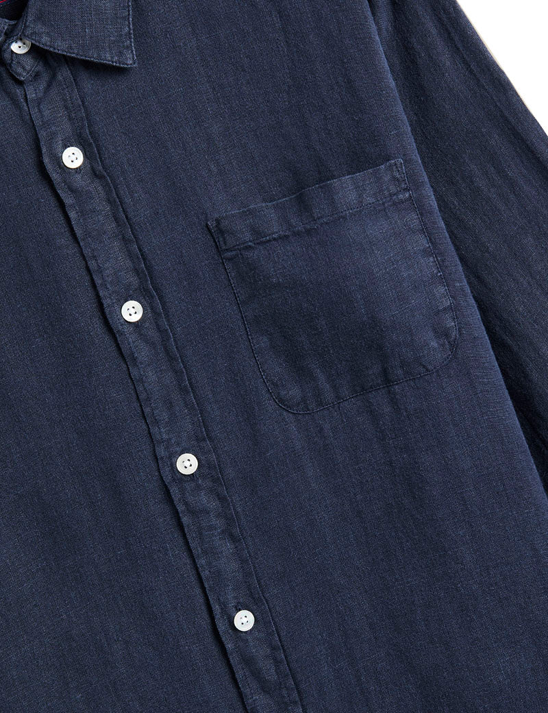 Portuguese Flannel Linen Long Sleeve Shirt Navy
