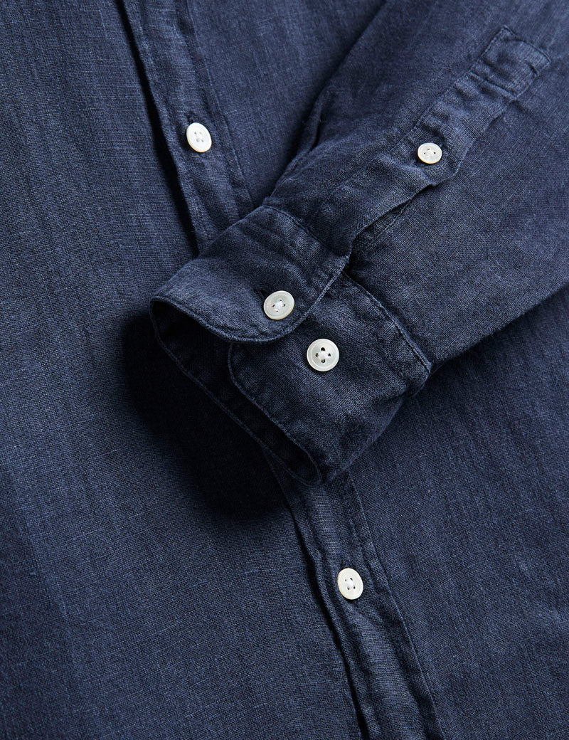Portuguese Flannel Linen Long Sleeve Shirt Navy