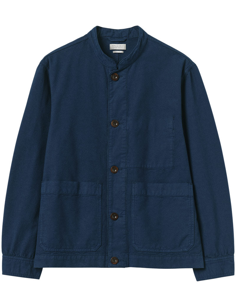 Toast Garment Dyed Cotton Canvas Stand Collar Jacket Uniform Blue Front