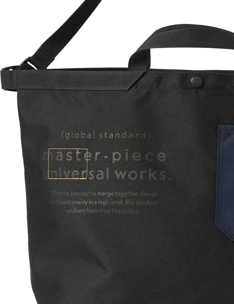 Universal Works X Master-Piece Large Tote Bag Black Recycled Tech Canvas
