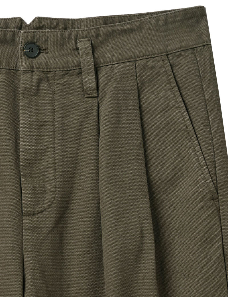 Toast Bill Cotton Wide Leg Trousers Dark Olive Waistband Detail