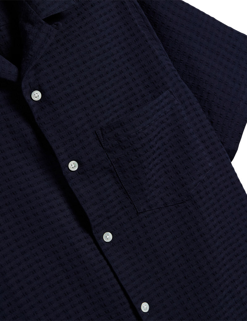 Portuguese Flannel Mondego Short Sleeve Shirt Navy Chest Pocket