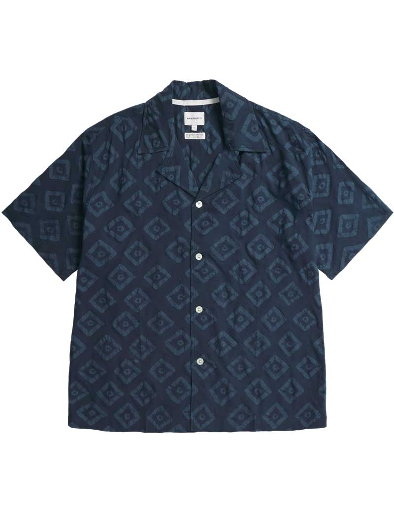Norse Projects Mads Batik Short Sleeved Shirt Dark Navy