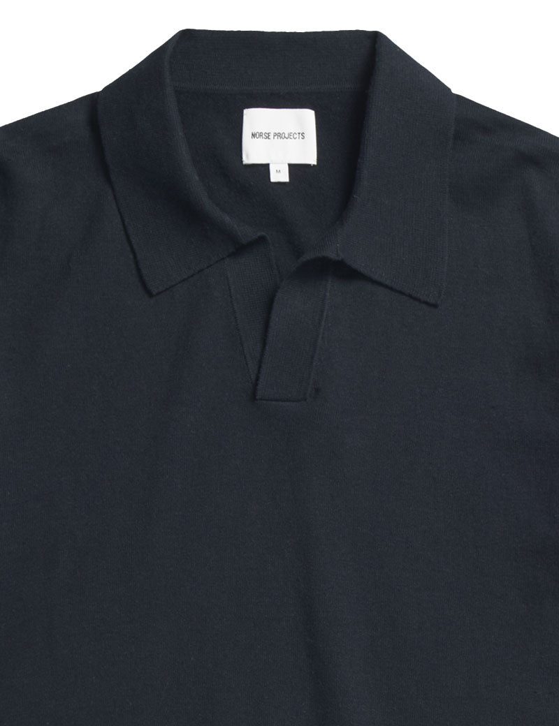 Norse Projects Leif Cotton Linen Polo Shirt Dark Navy