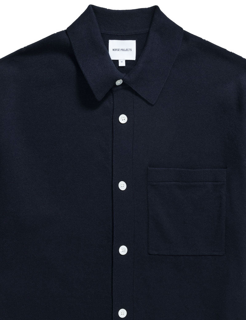 Norse Projects Rollo Cotton Linen Short Sleeved Shirt Dark Navy