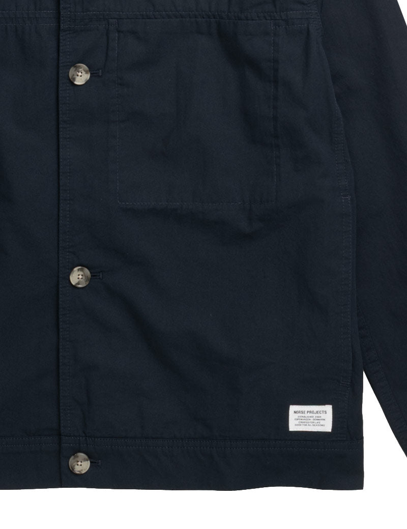 Norse Projects Arresskov Compact Cotton Overshirt Dark Navy Front Detail