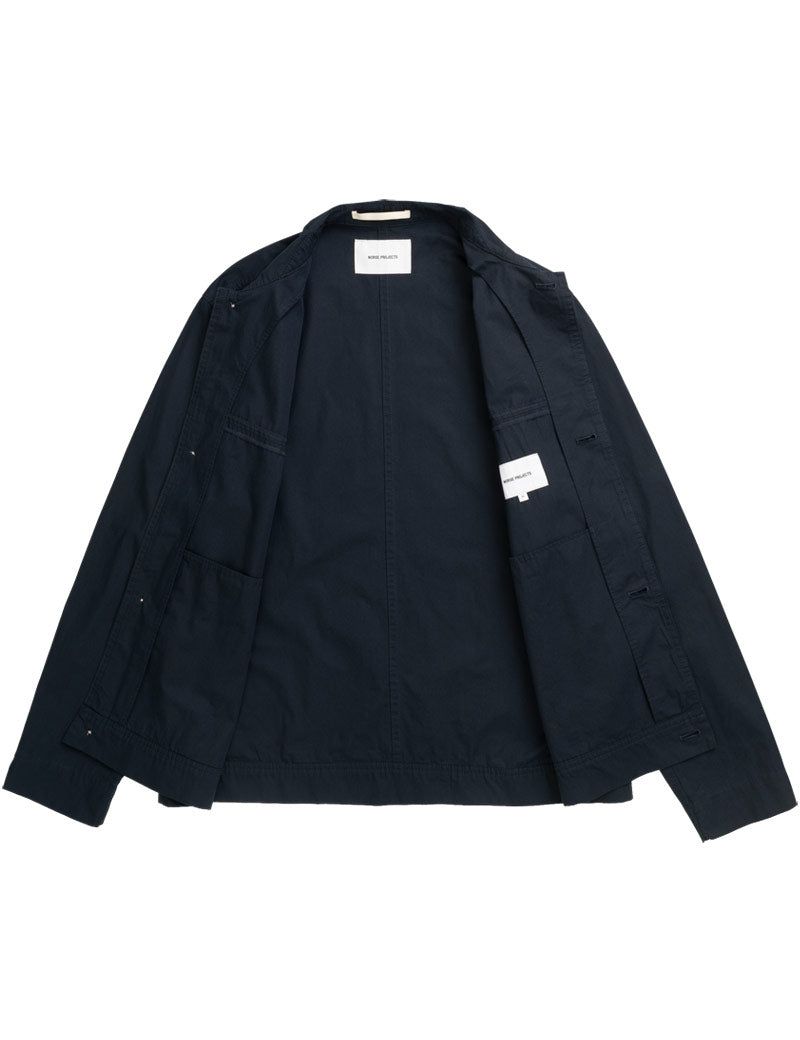 Norse Projects Arresskov Compact Cotton Overshirt Dark Navy Jacket Open