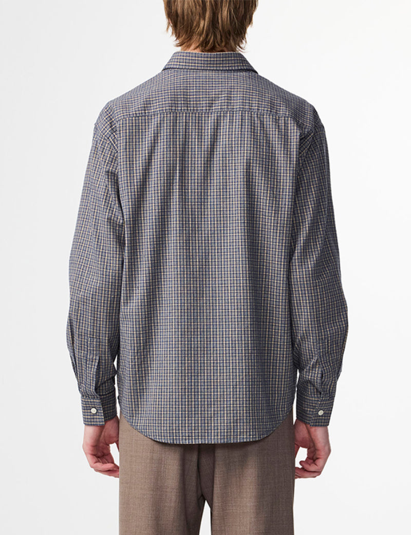 NN07 Deon Flannel Shirt Indigo Check On Model Back