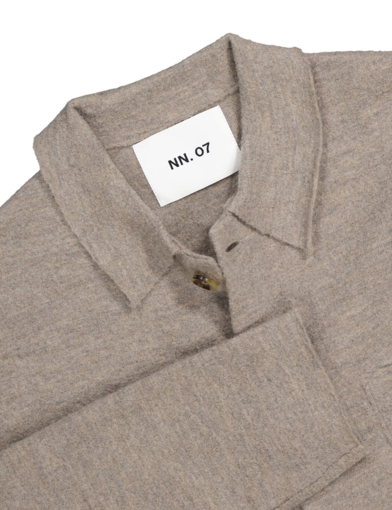 NN07 Jonas Boiled Merino Wool Overshirt Khaki Beige Collar Detail