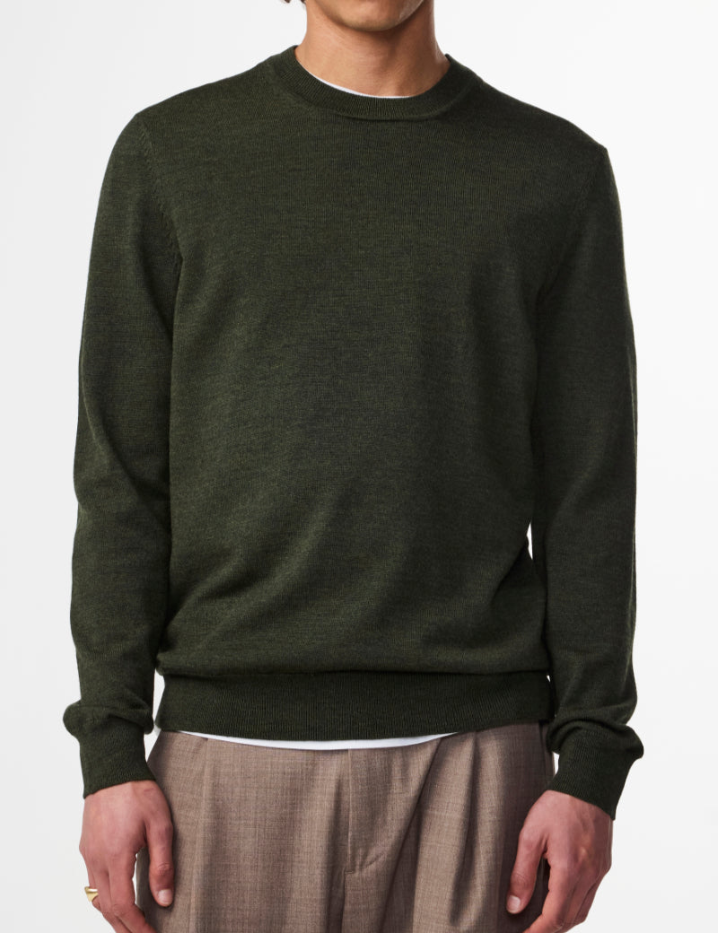NN07 Ted Merino Sweater Dark Army On Model
