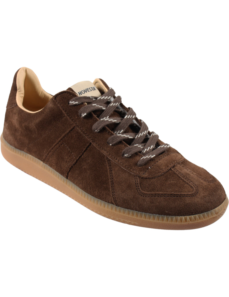 Novesta Gat All Suede Chocolate Trainers Angled View