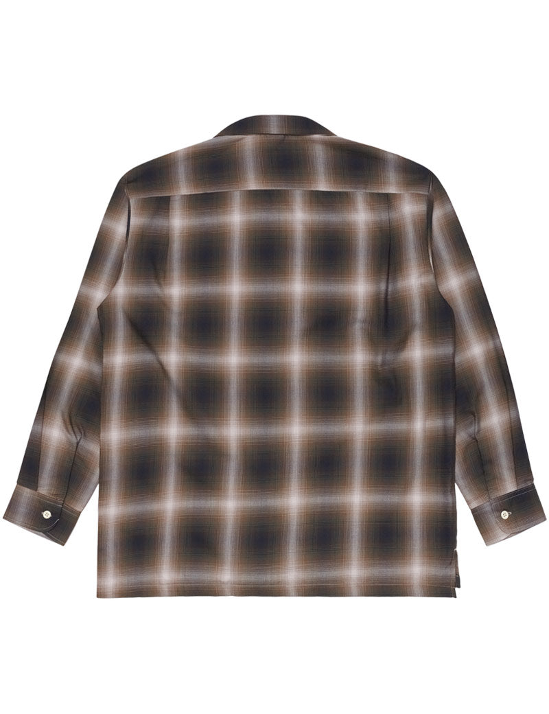 Edwin Open Collar Shirt Long Sleeve Brown Grey