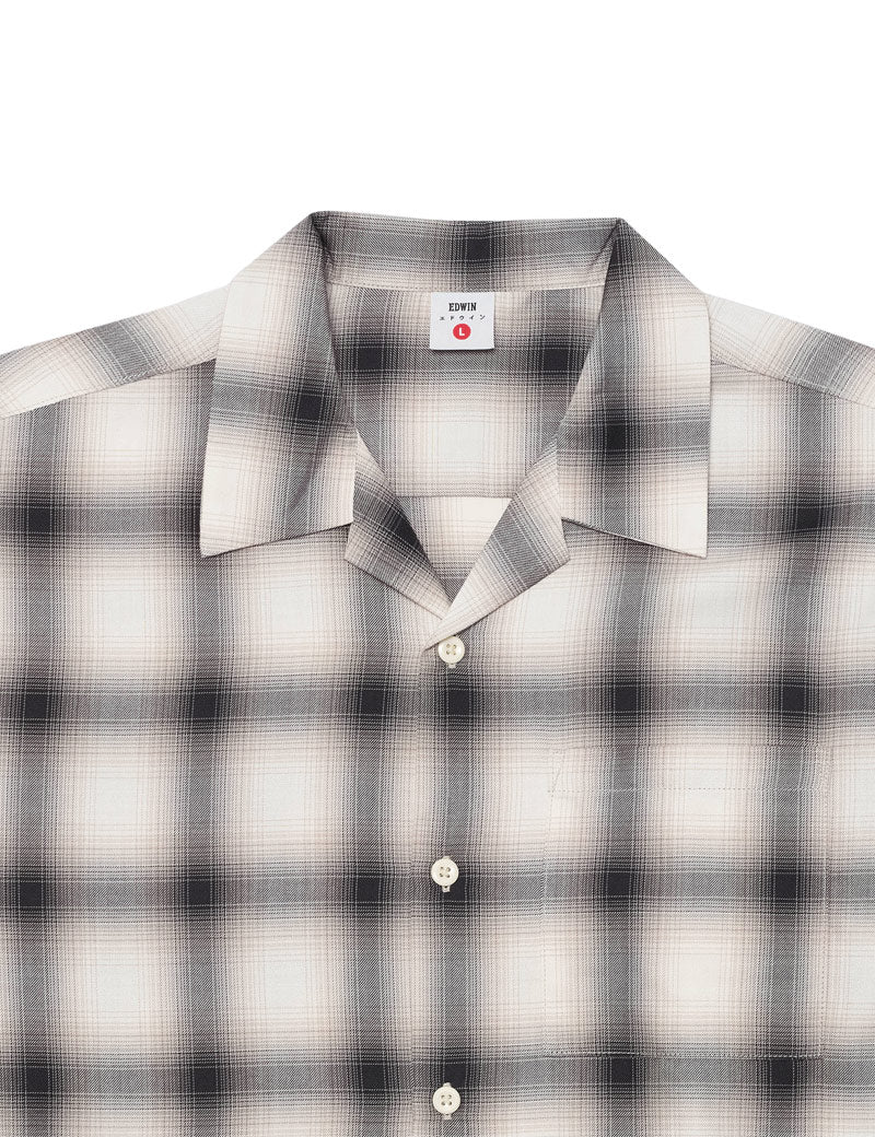 Edwin Open Collar Shirt Long Sleeve Beige Black