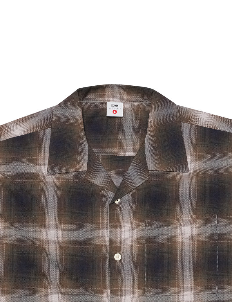 Edwin Open Collar Shirt Long Sleeve Brown Grey
