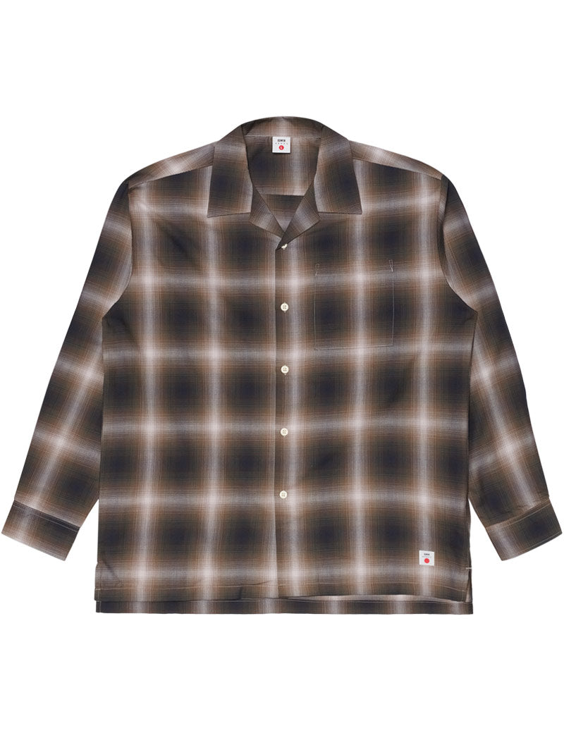Edwin Open Collar Shirt Long Sleeve Brown Grey