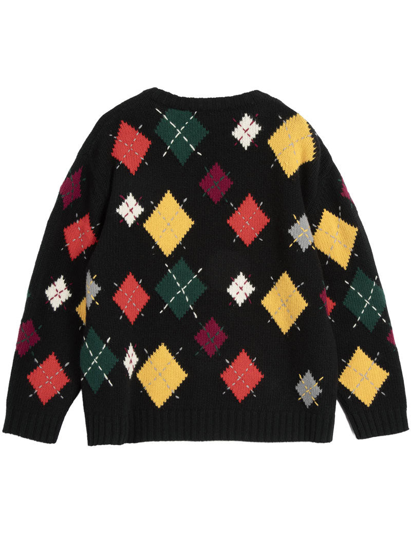 YMC ARGYLE FLINT KNIT JUMPER BLACK