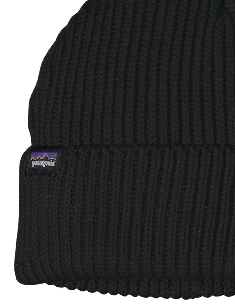 Patagonia Fisherman Rolled Beanie Black Logo Detail
