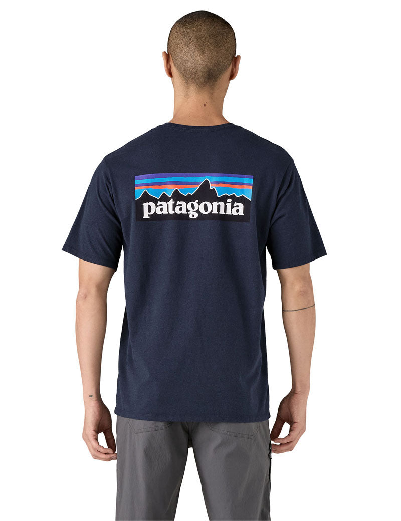 Patagonia Men's P-6 Logo Responsibili-Tee T-Shirt New Navy On Model Back View