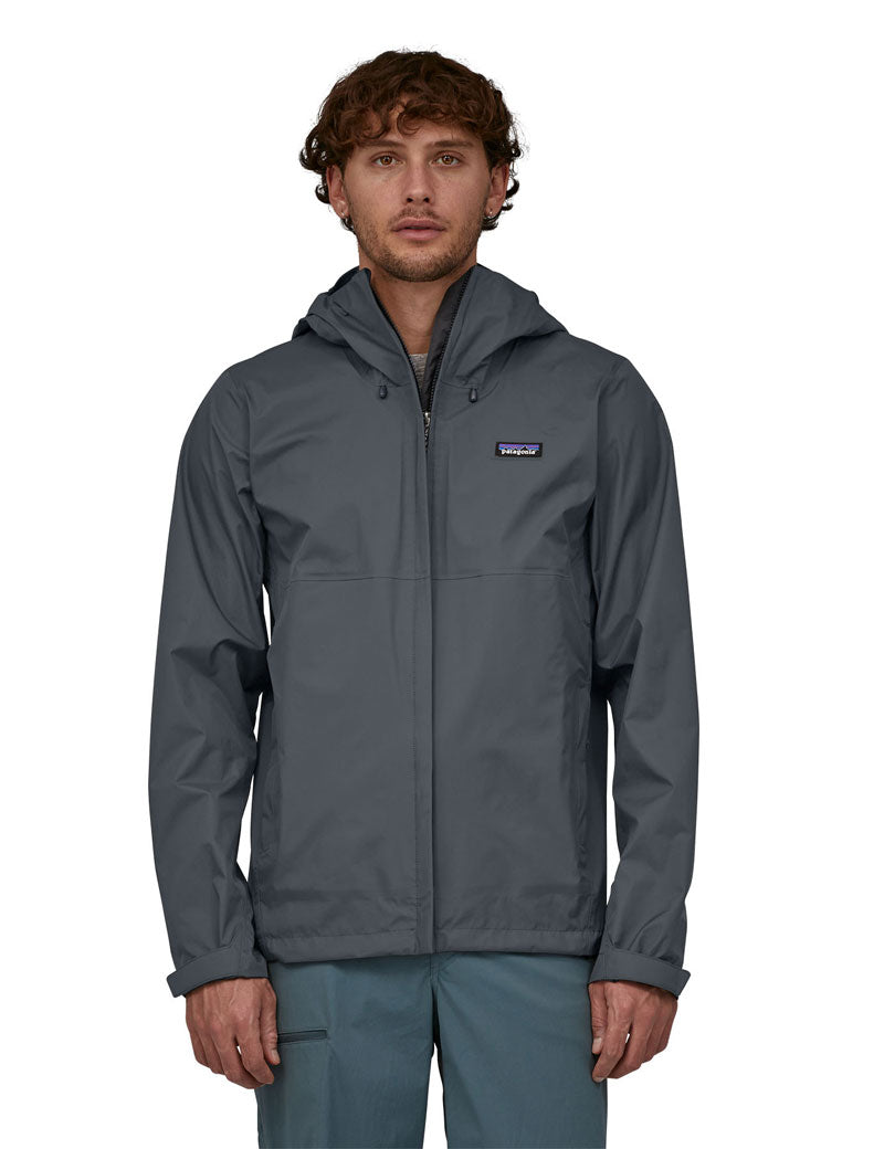Patagonia Men's Torrentshell 3L Rain Jacket Smolder Blue On Model