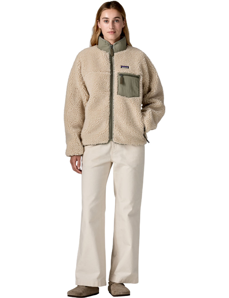 Patagonia Women's Classic Retro X Fleece Jacket Dark Natural & River Rock Green Front On Model