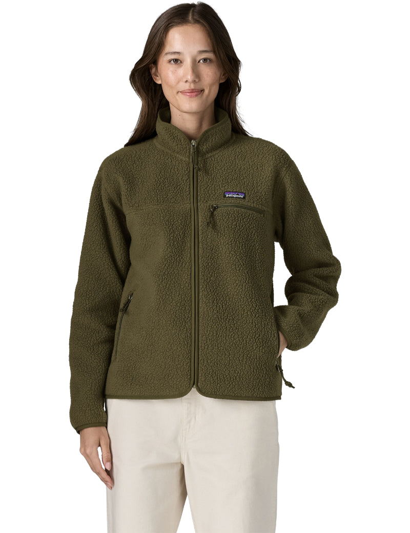 Patagonia Women's Retro Pile Jacket Basin Green Front On Model
