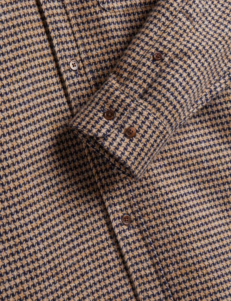 Portuguese Flannel Abstract Pied Poule Shirt Navy Cuff