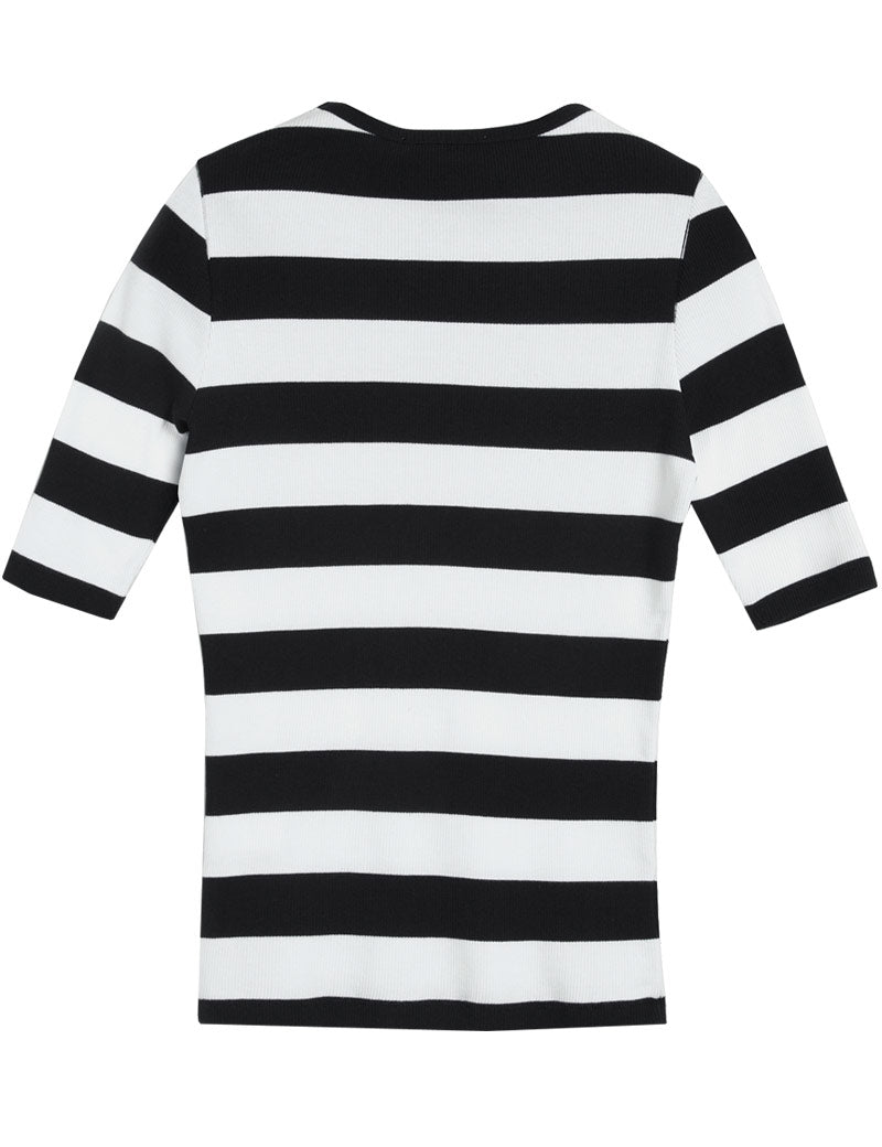 YMC Charlotte Top Wide Stripe Black, White Back View