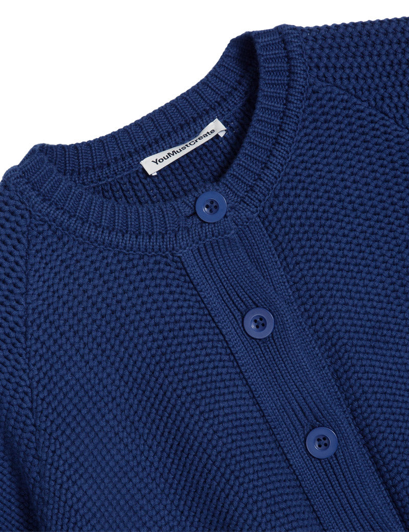 YMC Kwai Cardigan Hand Blanket Stitch Blue Collar Detail