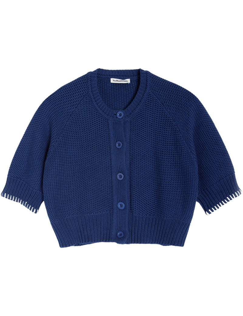 YMC Kwai Cardigan Hand Blanket Stitch Blue