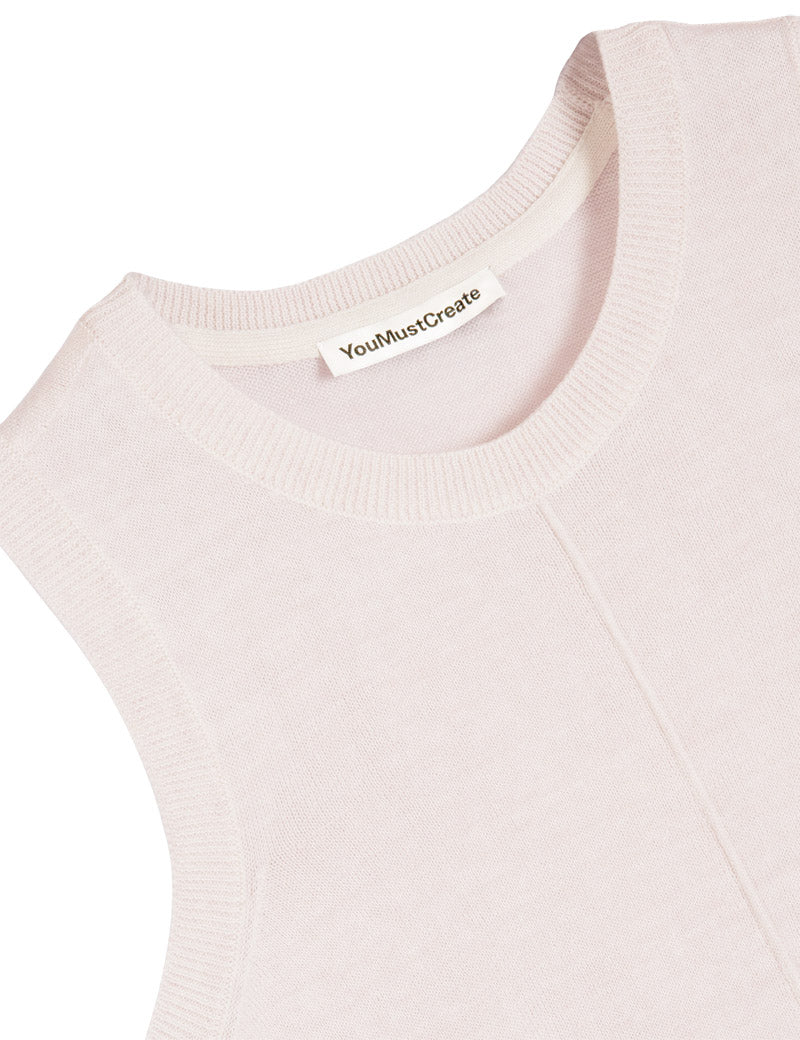 YMC Dot Knit Vest Pink Marl Collar Detail