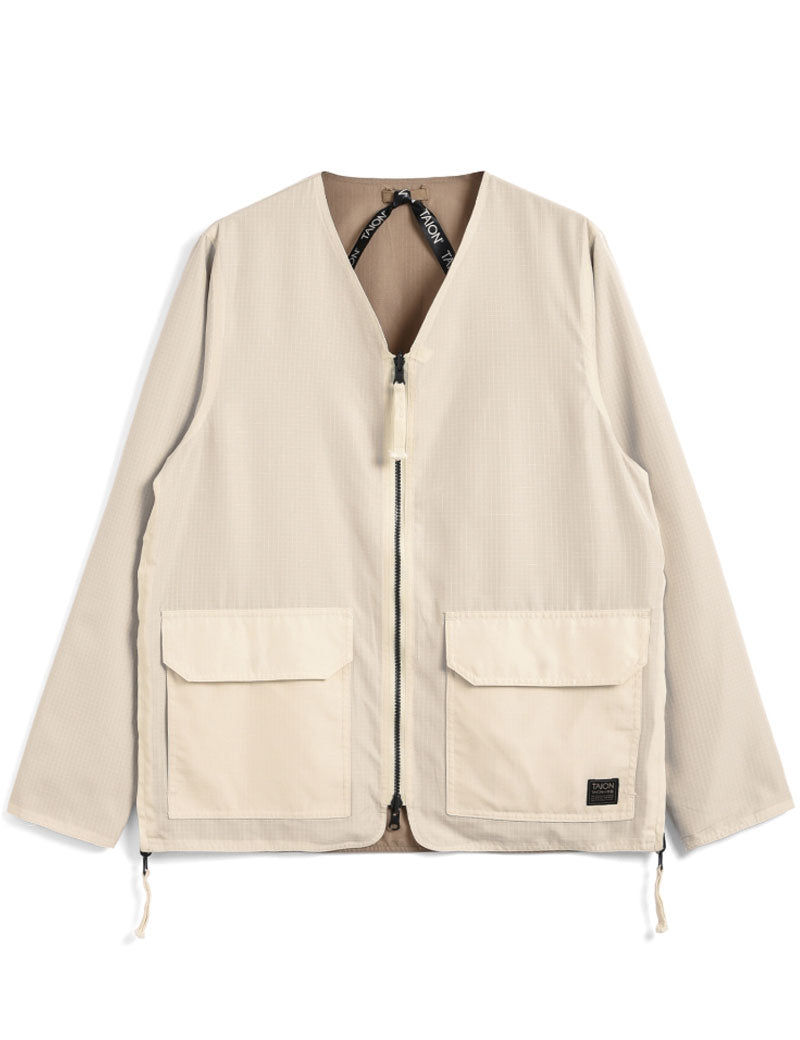 Taion Military Reversible V Neck Cardigan Off White