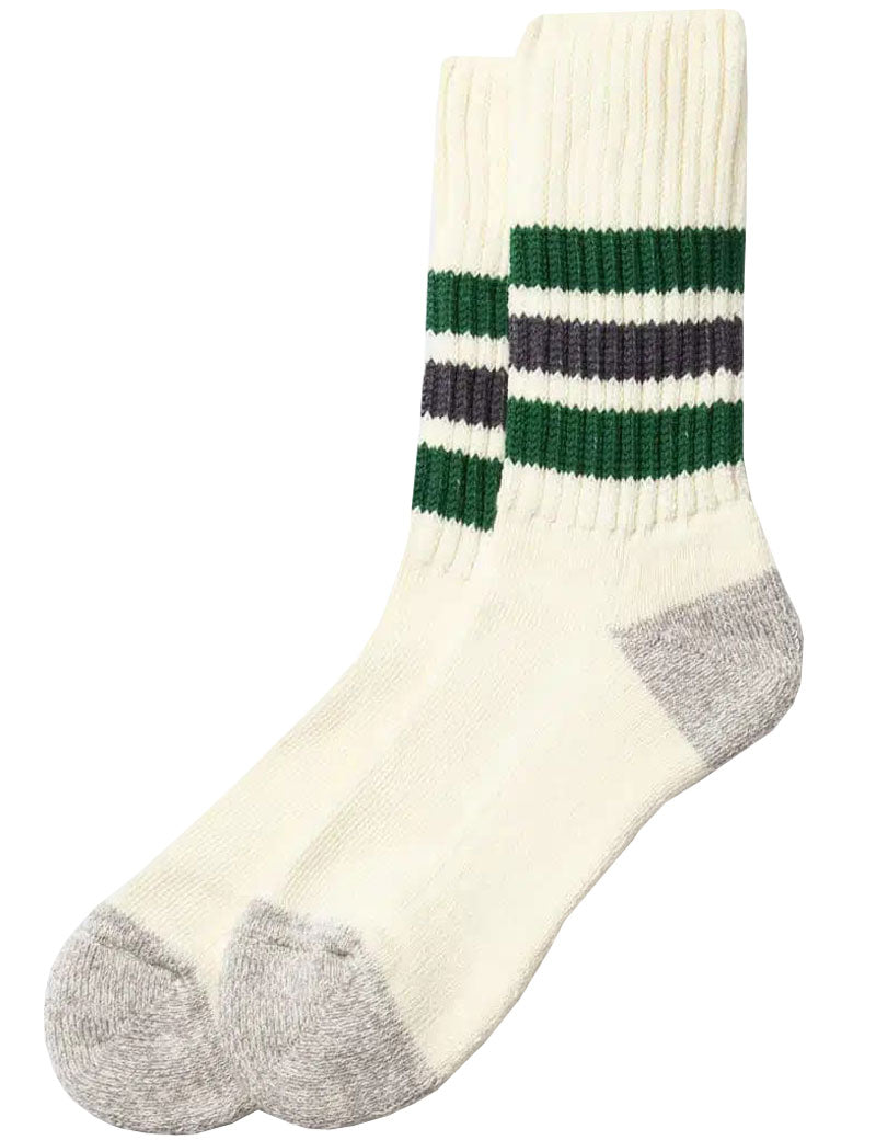Rototo Coarse Ribbed Old School Crew Socks R1255 Green Charcoal