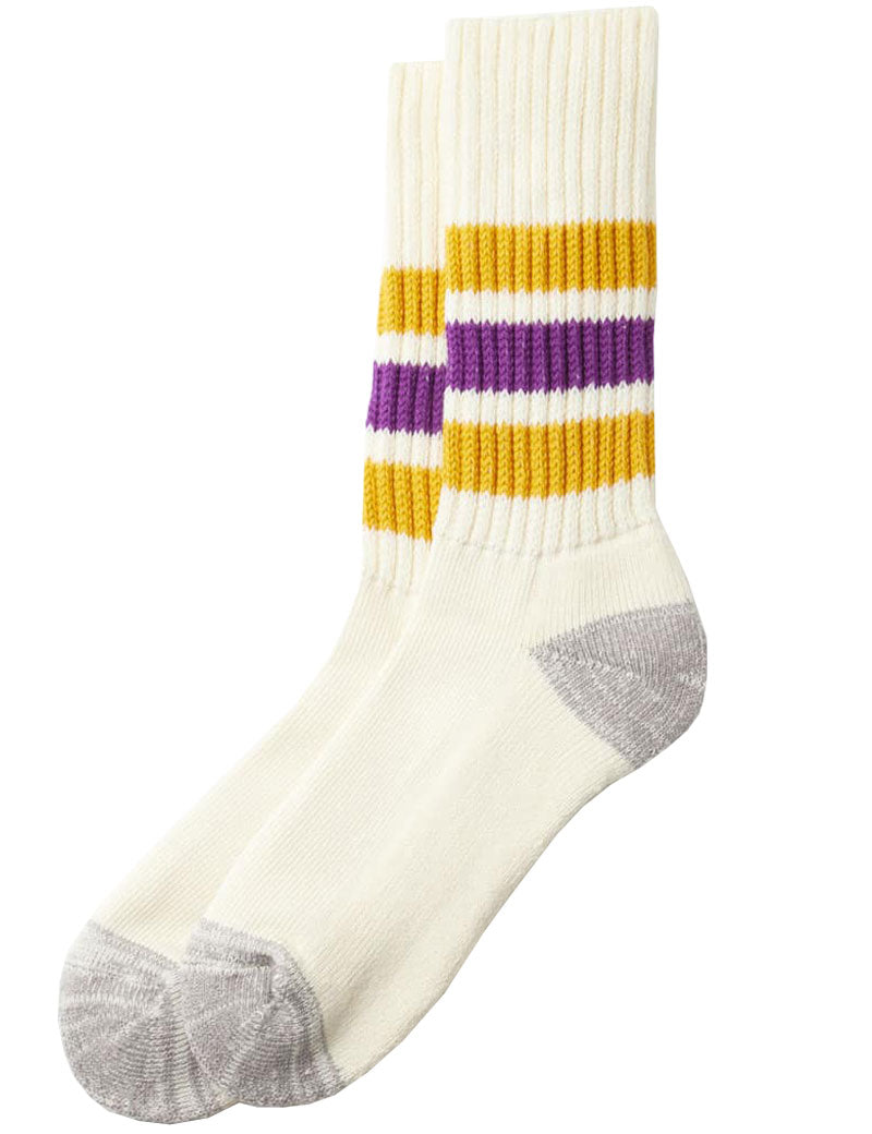 Rototo Coarse Ribbed Old School Crew Socks R1255 Yellow Purple