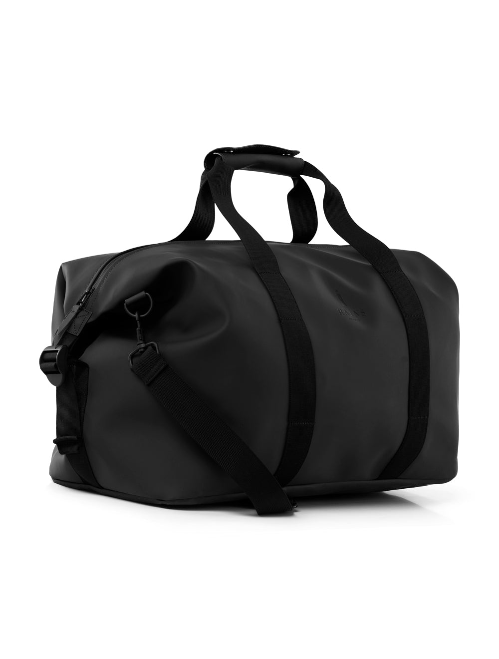 Rains Hilo Weekend Bag Black 14200 Angled View