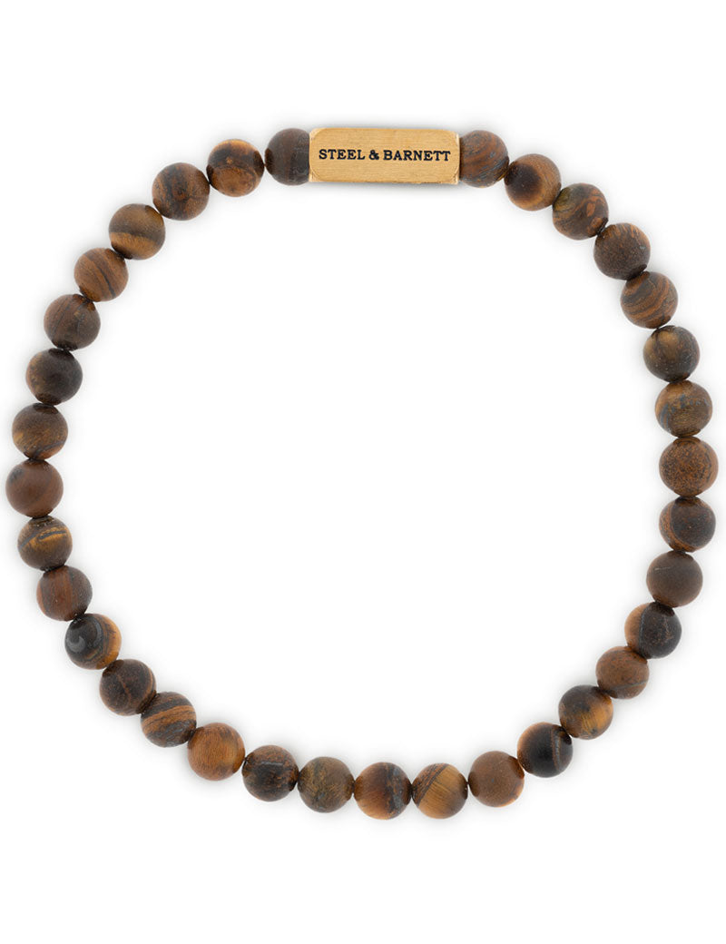 Steel & Barnett Natural Ned Bracelet Matt Tiger Eye 18K Gold