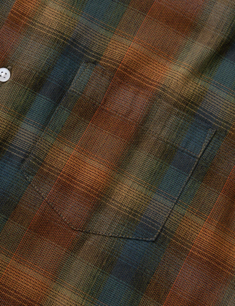 Service Works Plaid Resort Shirt Brown Chest Pocket