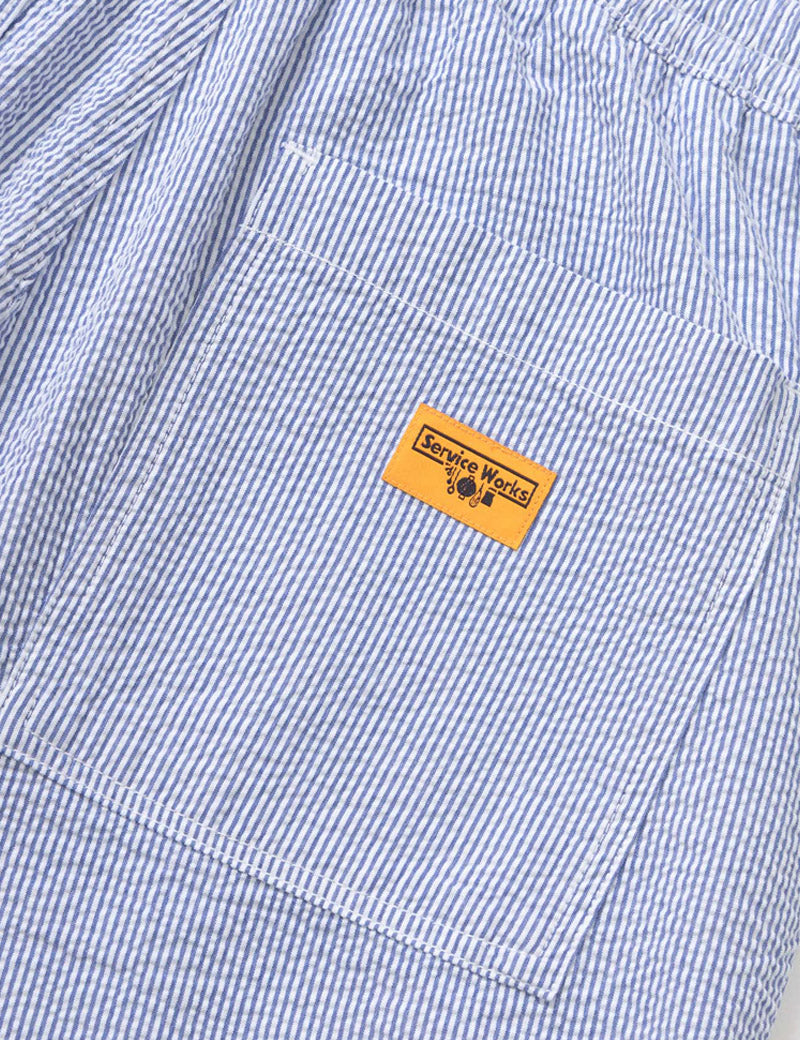 Service Works Seersucker Chef Shorts Navy Stripe Back Pocket