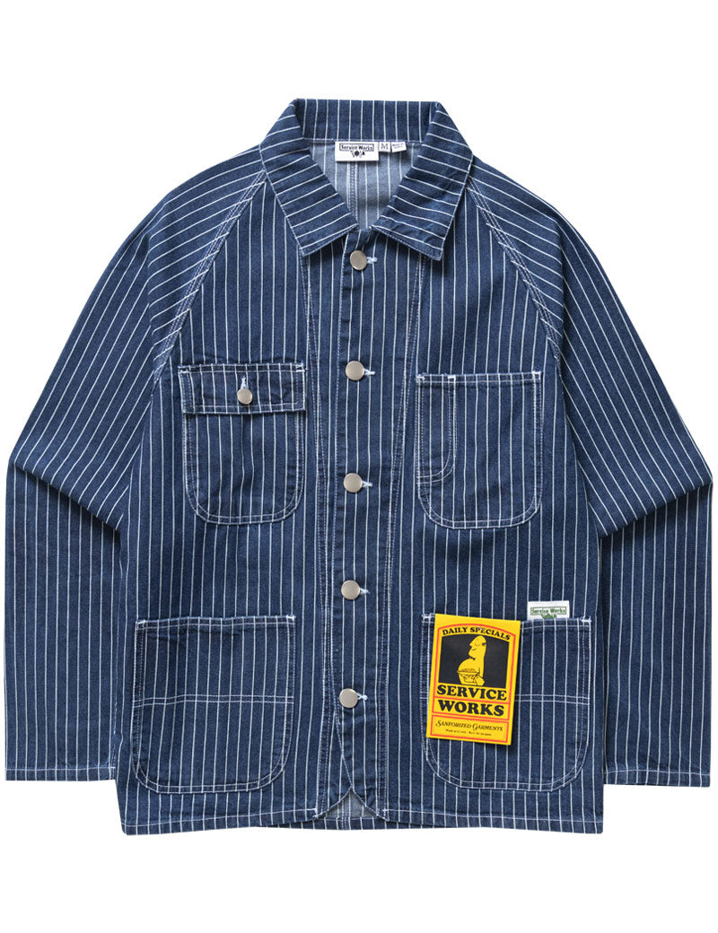 Service Works Pinstripe Denim Coverall 2.0 Indigo Front