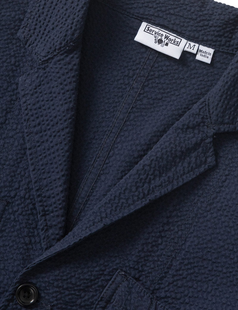 Service Works Seersucker Server Suit Jacket Dark Navy Collar