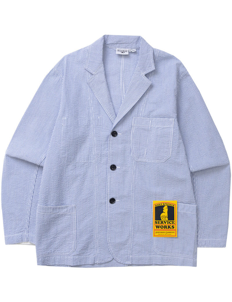 Service Works Seersucker Server Suit Jacket Navy Stripe Front